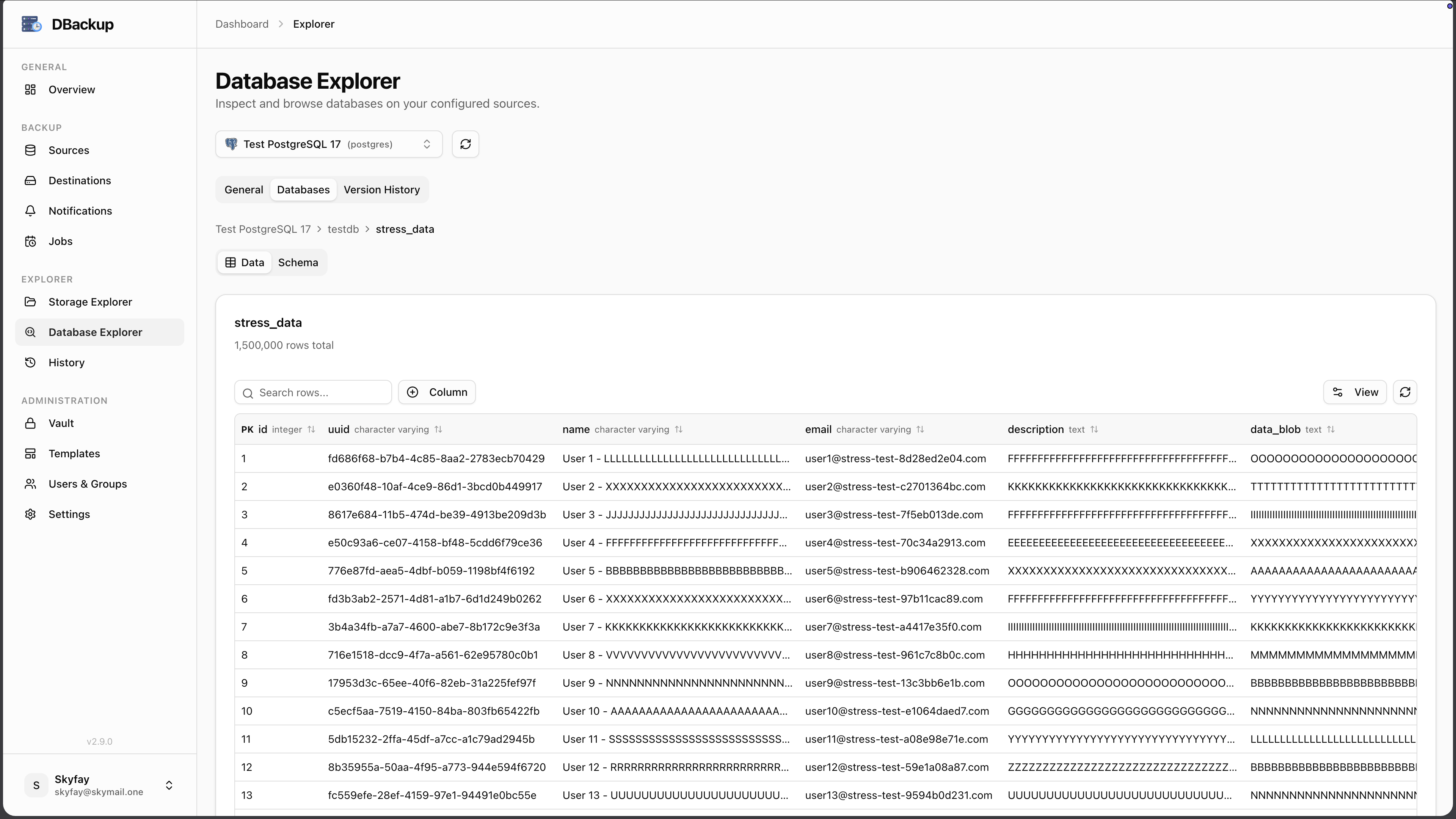 DBackup Database Explorer screenshot