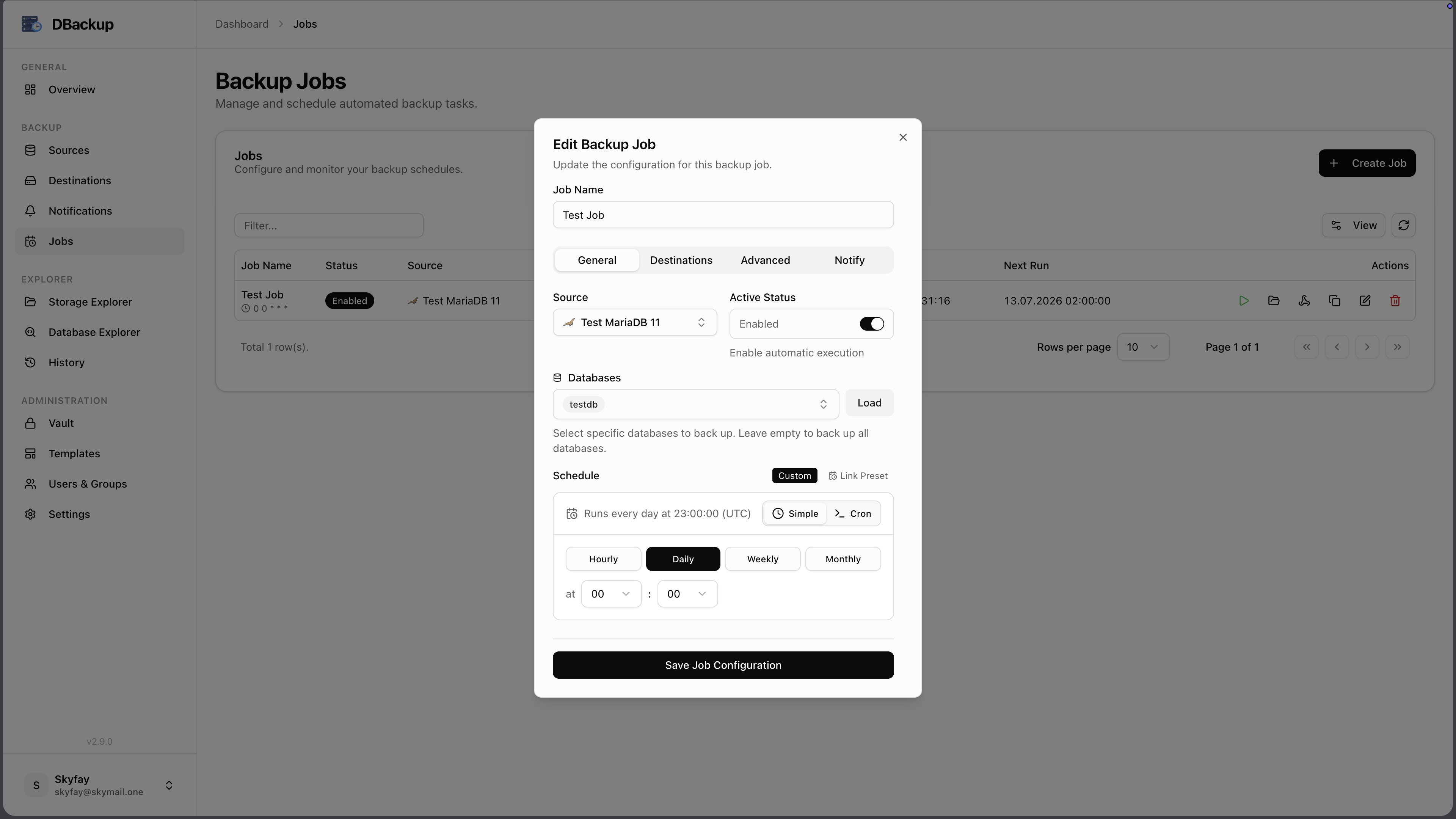 DBackup Jobs screenshot