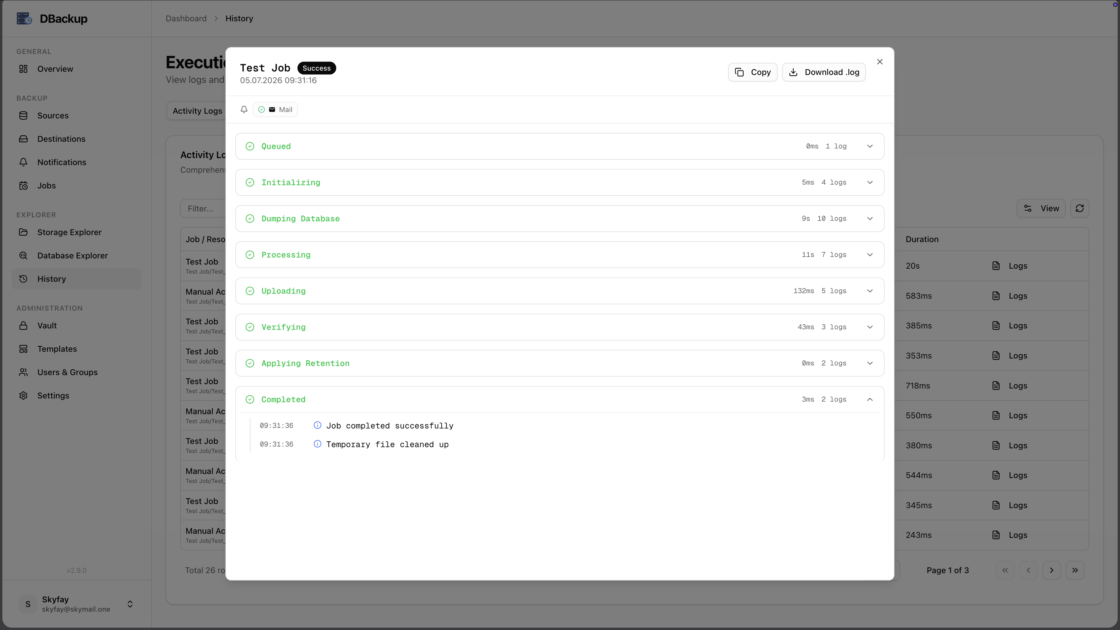 DBackup History screenshot