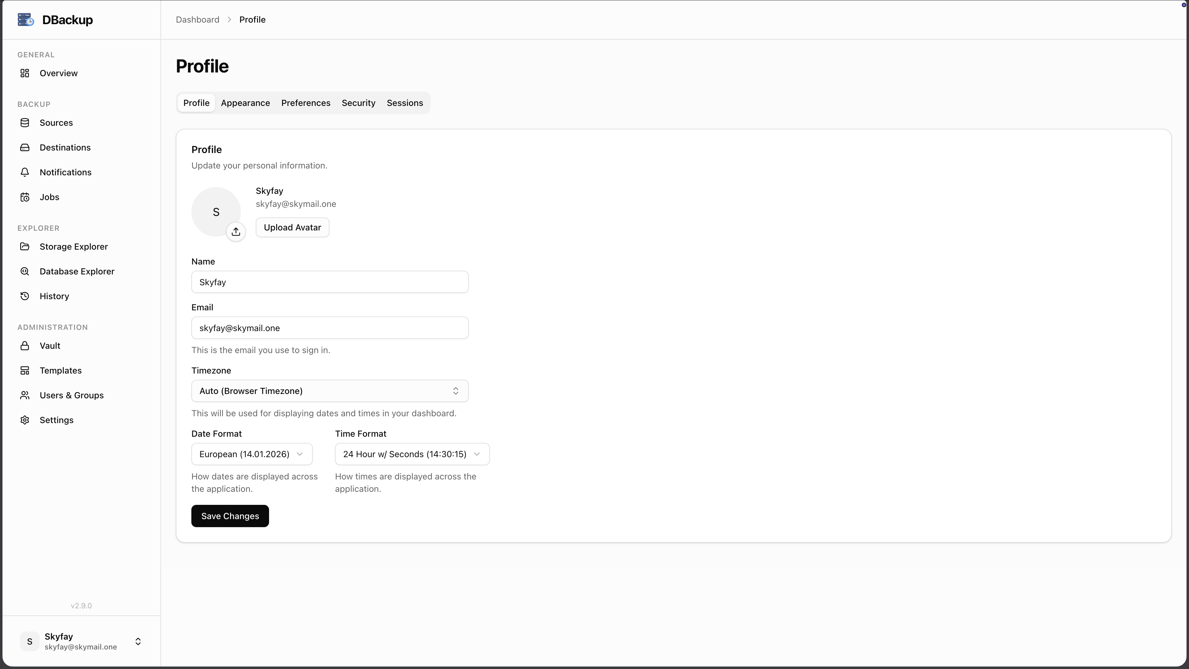 DBackup Profile screenshot
