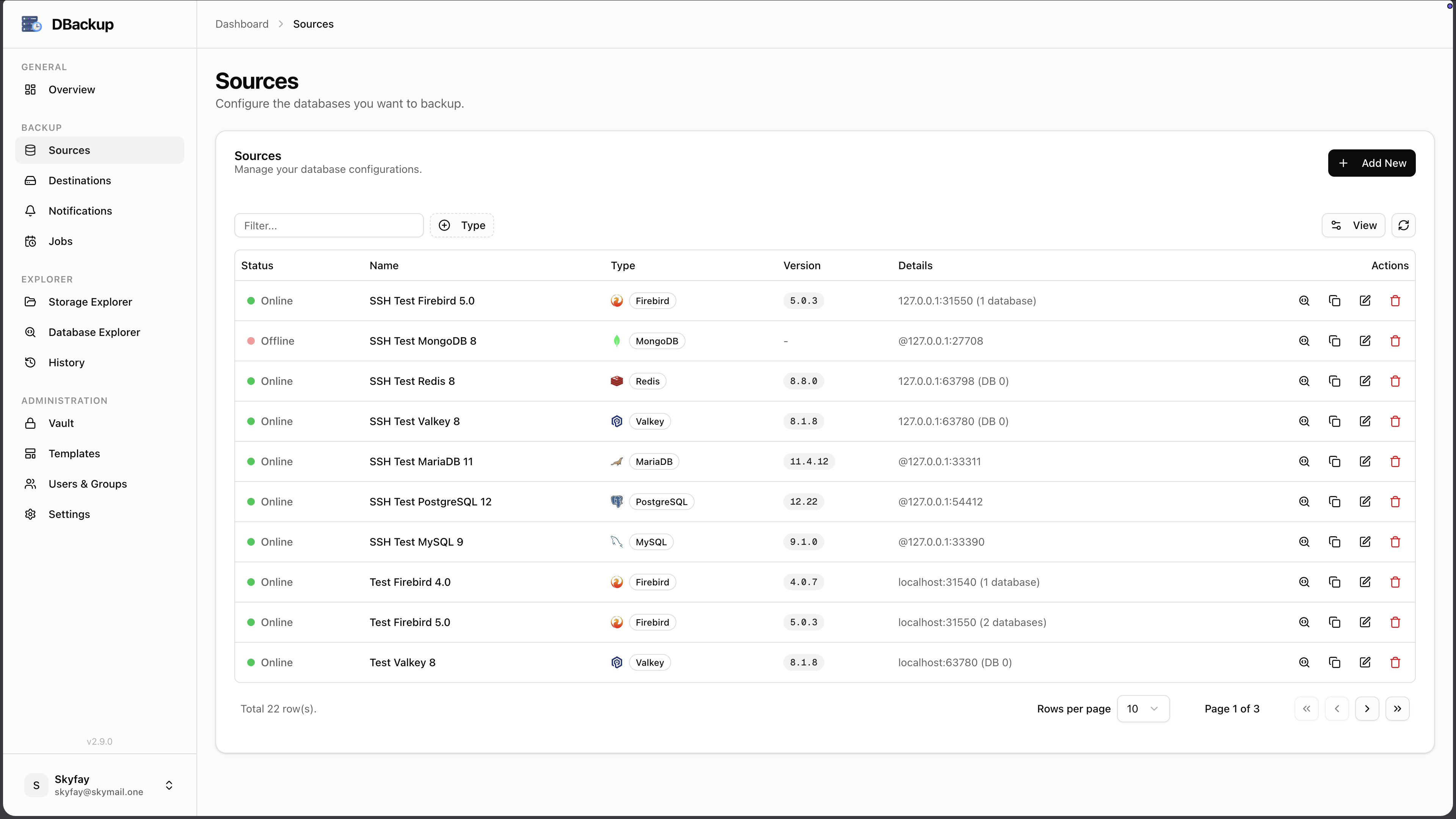 DBackup Sources screenshot