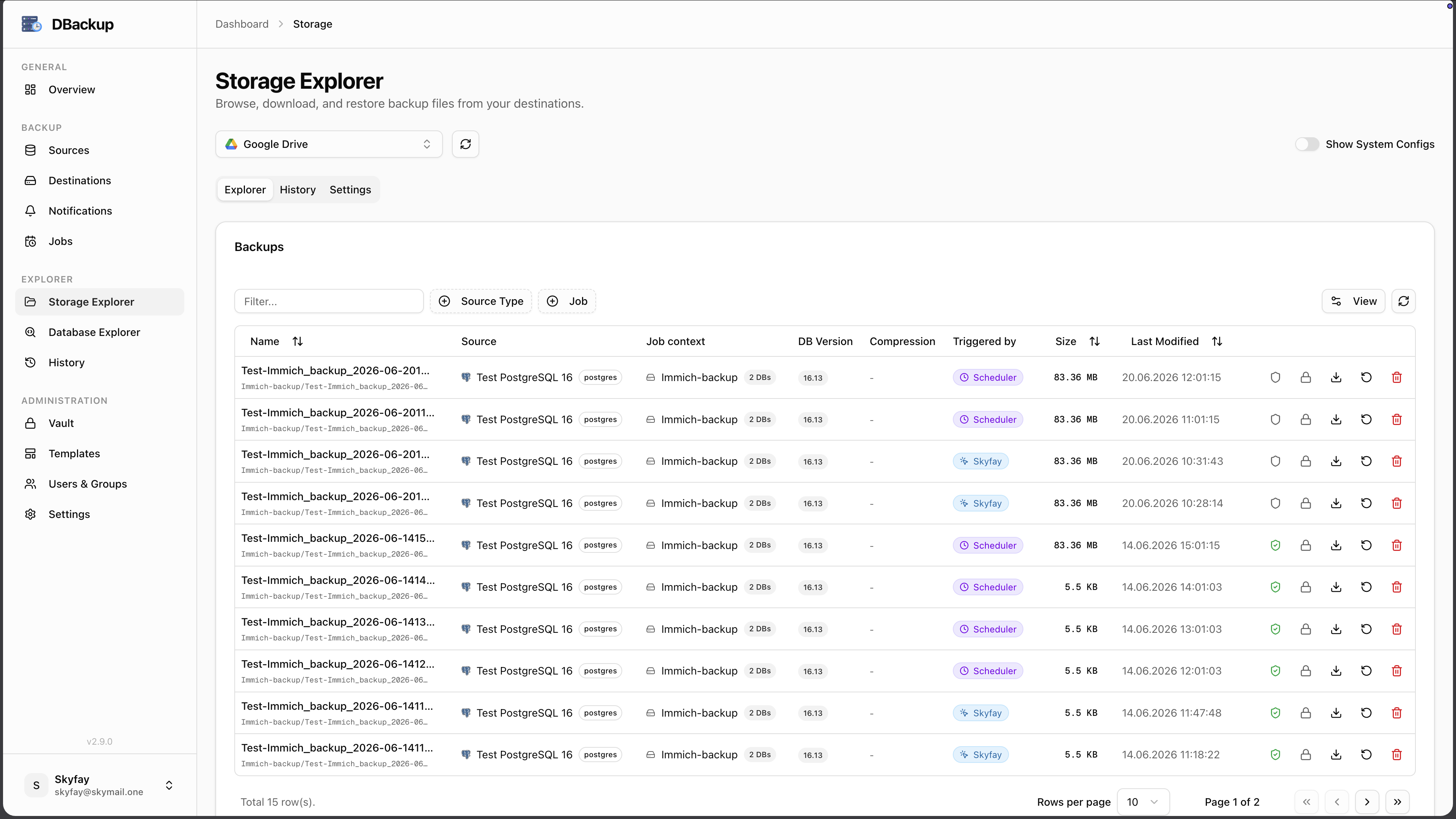 DBackup Storage Explorer screenshot