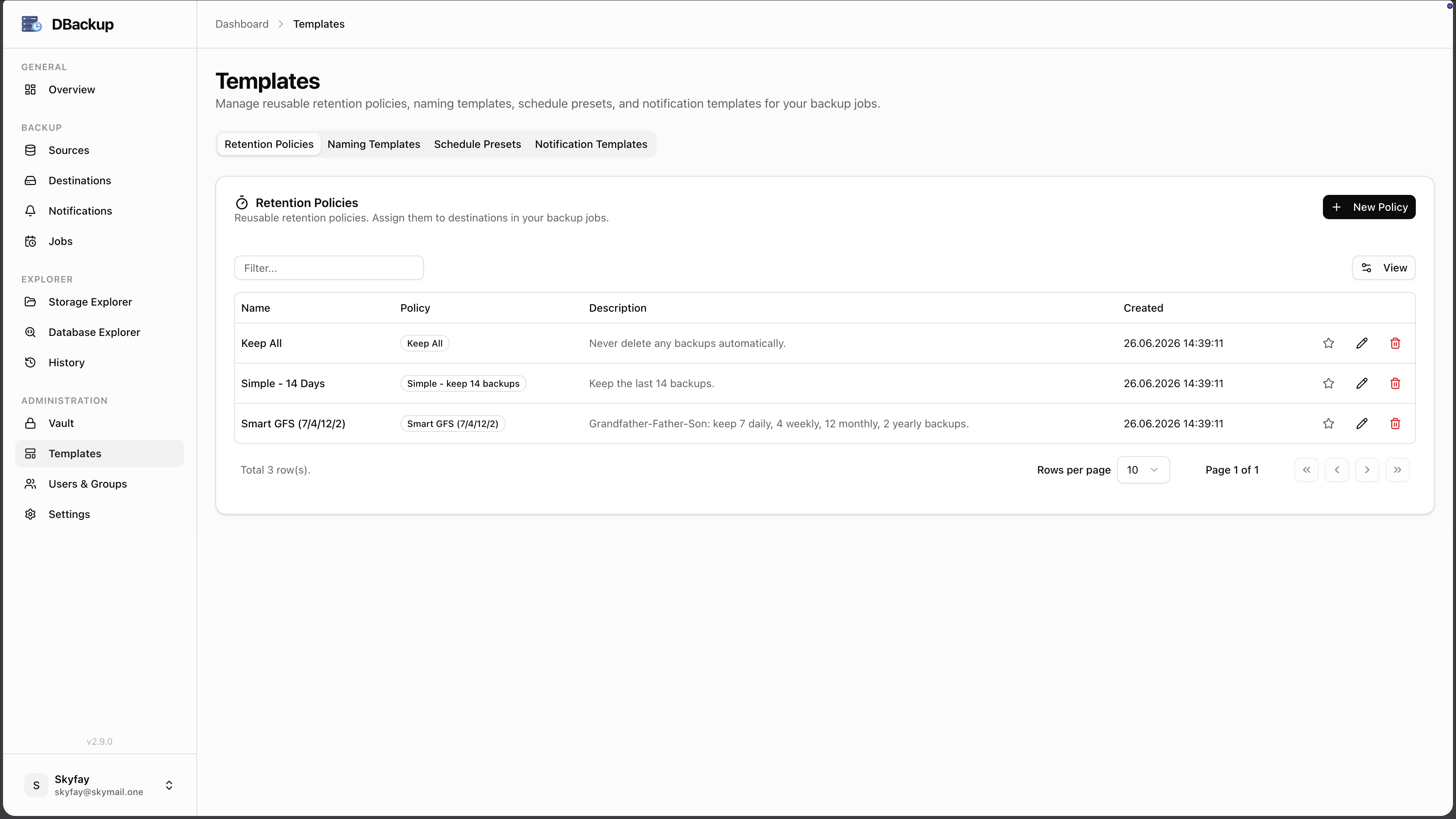 DBackup Templates screenshot